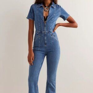 Free People Blue Denim Jumpsuit